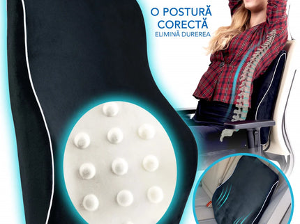 Perna Lombara Suporto Advanced pentru birou sau autovehicule mari | Perna pentru spate Neagra