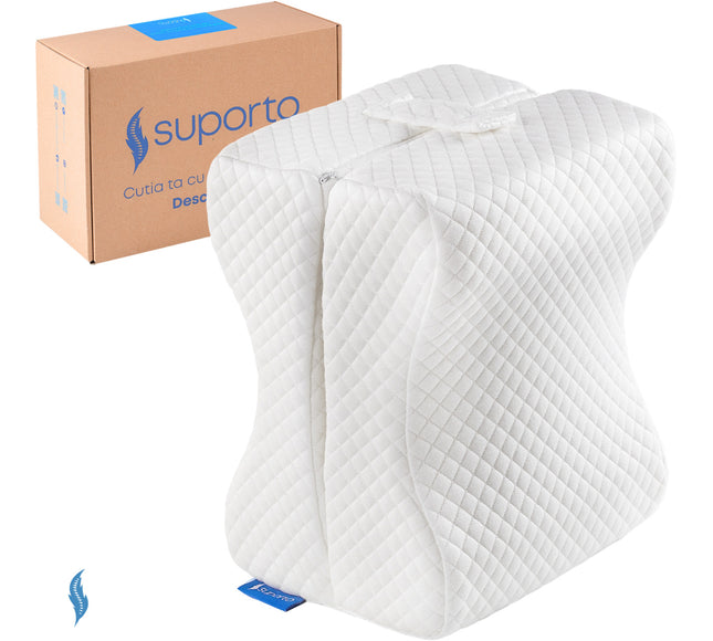 Perna ortopedica pentru picioare si genunchi DUO. Suport pentru dormit din spuma cu memorie, Suporto, Alb