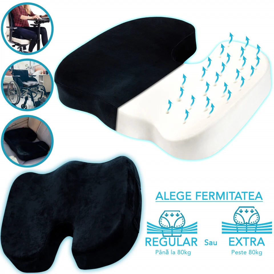 Perna de șezut pentru gravide | Perna Ortopedica Sezut Coccis pentru orice Scaun | Spuma cu Memorie | Fermitate Extra | Cu Perforatii
