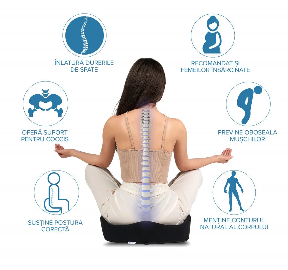 Perna de șezut pentru gravide | Perna Ortopedica Suport Coccis pentru scaun de birou sau masina cu spuma cu memorie, pentru hemoroizi