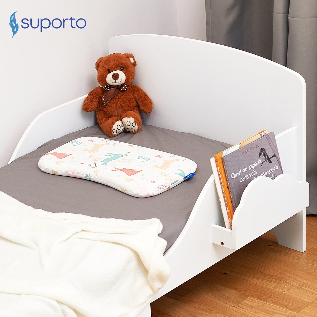 Perna ortopedica Baby pentru nou nascuti 8-24 luni | Multicolora cu Iepurasi | impotriva plagiocefaliei