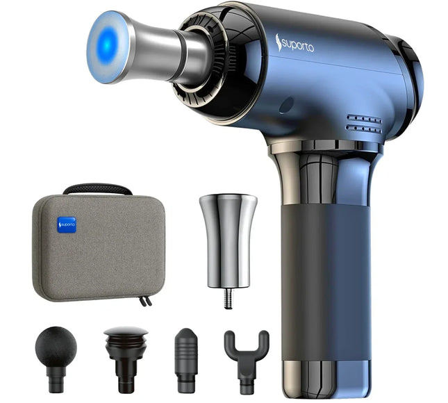 Pistol Masaj Premium Suporto F5 Titan, Massage Gun profesional cu percutii pentru Relaxare și Tonifiere, Ameliorarea Durerilor Musculare, Aparat Fizioterapie, Baterie de 4000 Mah 3h+, Amplitudine 10 mm, Cap special Titan, Geanta Transport, Argintiu - Bebeboo - Totul pentru copii. Jucării, Hăinuțe, Perne, Mobilier, Textile