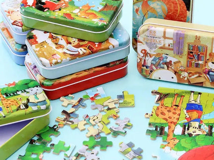 Puzzle cu 60 piese în cutie metalică - Bebeboo - Totul pentru copii. Jucării, Hăinuțe, Perne, Mobilier, Textile