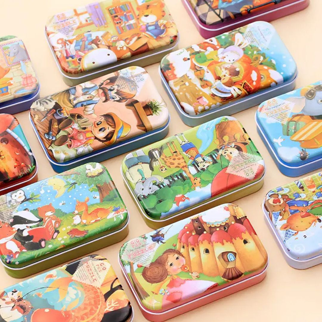 Puzzle cu 60 piese în cutie metalică