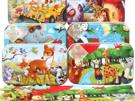 Puzzle cu 60 piese în cutie metalică - Bebeboo - Totul pentru copii. Jucării, Hăinuțe, Perne, Mobilier, Textile