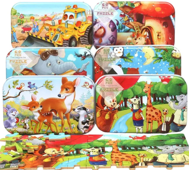 Puzzle cu 60 piese în cutie metalică - Bebeboo - Totul pentru copii. Jucării, Hăinuțe, Perne, Mobilier, Textile
