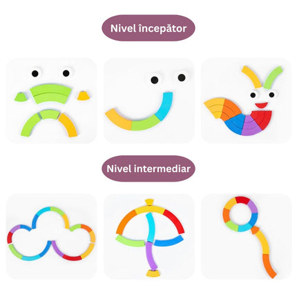 Puzzle curcubeu din lemn, tip Montessori