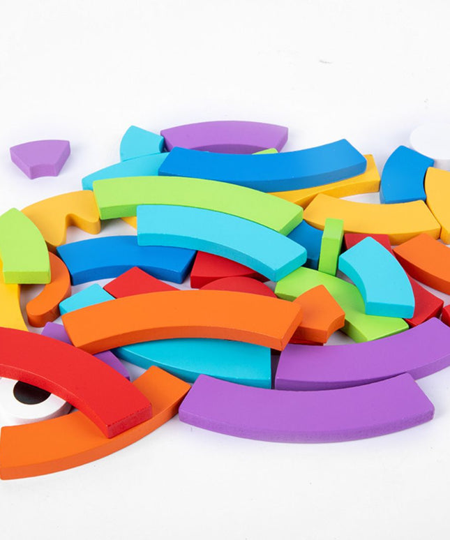 Puzzle curcubeu din lemn, tip Montessori