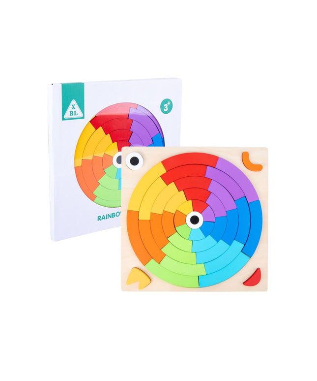 Puzzle curcubeu din lemn, tip Montessori