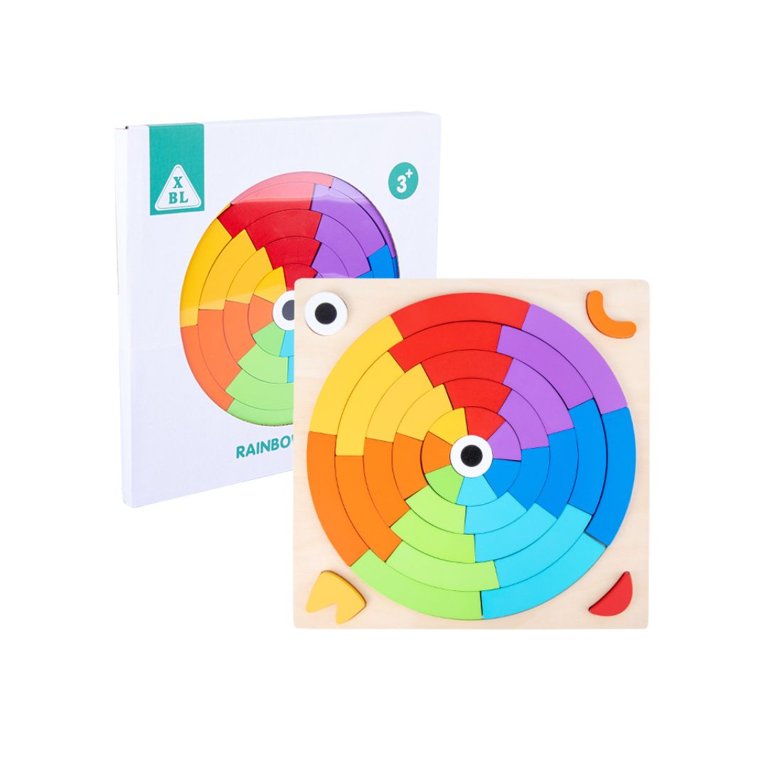 Puzzle curcubeu din lemn, tip Montessori