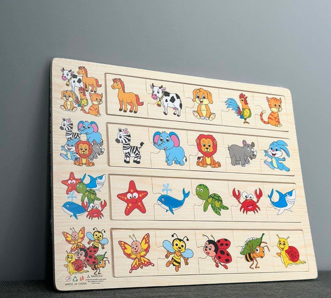 Puzzle educativ de asociere, 4 categorii - animale, insecte și viețuitoare marine - Bebeboo - Totul pentru copii. Jucării, Hăinuțe, Perne, Mobilier, Textile