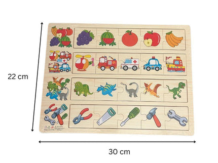 Puzzle educativ de asociere, 4 categorii - fructe, vehicule, dinozauri și unelte - Bebeboo - Totul pentru copii. Jucării, Hăinuțe, Perne, Mobilier, Textile