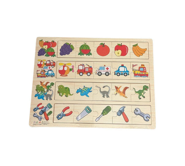 Puzzle educativ de asociere, 4 categorii - fructe, vehicule, dinozauri și unelte - Bebeboo - Totul pentru copii. Jucării, Hăinuțe, Perne, Mobilier, Textile