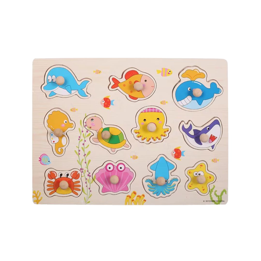 Puzzle incastru din lemn - Animale marine, 2 ani+