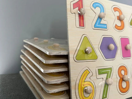 Puzzle incastru din lemn - Cifre și Forme geometrice, 2 ani+ - Bebeboo - Totul pentru copii. Jucării, Hăinuțe, Perne, Mobilier, Textile