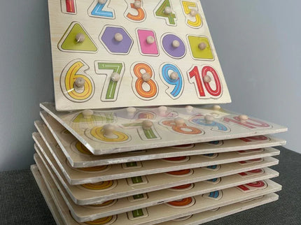Puzzle incastru din lemn - Cifre și Forme geometrice, 2 ani+ - Bebeboo - Totul pentru copii. Jucării, Hăinuțe, Perne, Mobilier, Textile