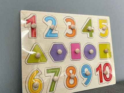 Puzzle incastru din lemn - Cifre și Forme geometrice, 2 ani+ - Bebeboo - Totul pentru copii. Jucării, Hăinuțe, Perne, Mobilier, Textile