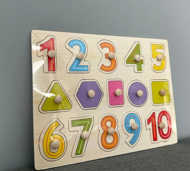 Puzzle incastru din lemn - Cifre și Forme geometrice, 2 ani+ - Bebeboo - Totul pentru copii. Jucării, Hăinuțe, Perne, Mobilier, Textile