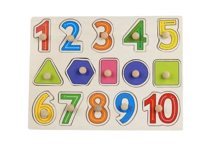 Puzzle incastru din lemn - Cifre și Forme geometrice, 2 ani+ - Bebeboo - Totul pentru copii. Jucării, Hăinuțe, Perne, Mobilier, Textile