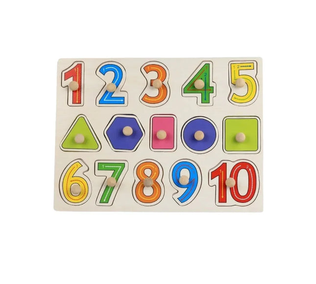 Puzzle incastru din lemn - Cifre și Forme geometrice, 2 ani+ - Bebeboo - Totul pentru copii. Jucării, Hăinuțe, Perne, Mobilier, Textile