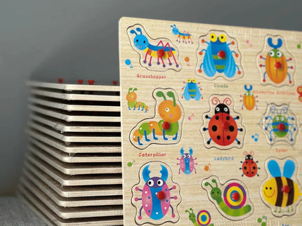 Puzzle incastru din lemn - Lumea insectelor, 2 ani+ - Bebeboo - Totul pentru copii. Jucării, Hăinuțe, Perne, Mobilier, Textile