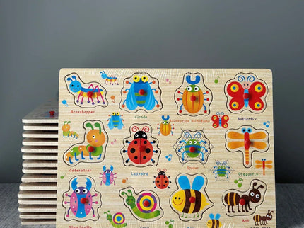 Puzzle incastru din lemn - Lumea insectelor, 2 ani+ - Bebeboo - Totul pentru copii. Jucării, Hăinuțe, Perne, Mobilier, Textile