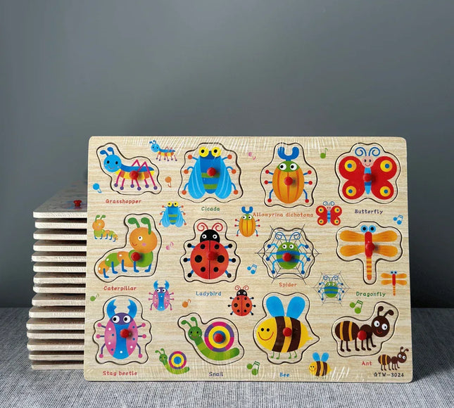 Puzzle incastru din lemn - Lumea insectelor, 2 ani+ - Bebeboo - Totul pentru copii. Jucării, Hăinuțe, Perne, Mobilier, Textile