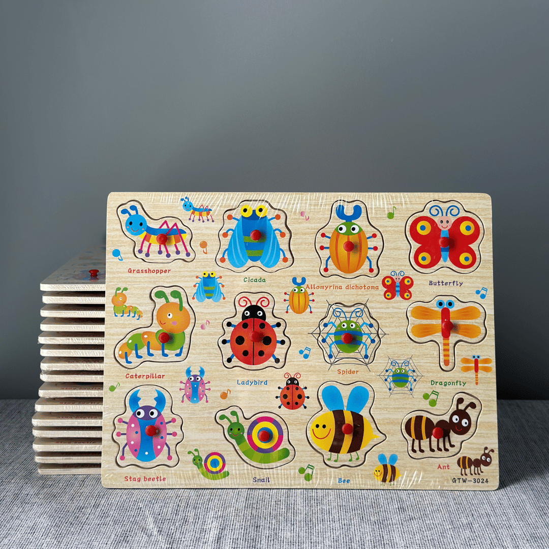 Puzzle incastru din lemn - Lumea insectelor, 2 ani+