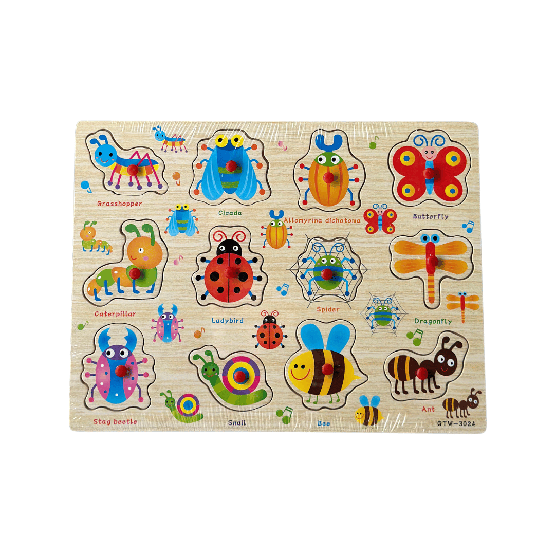 Puzzle incastru din lemn - Lumea insectelor, 2 ani+