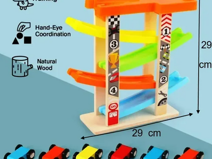 Rampa din lemn cu 4 masinute. Jucărie Montessori - Bebeboo - Totul pentru copii. Jucării, Hăinuțe, Perne, Mobilier, Textile