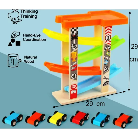 Rampa din lemn cu 4 masinute. Jucărie Montessori