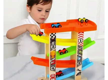 Rampa din lemn cu 4 masinute. Jucărie Montessori - Bebeboo - Totul pentru copii. Jucării, Hăinuțe, Perne, Mobilier, Textile