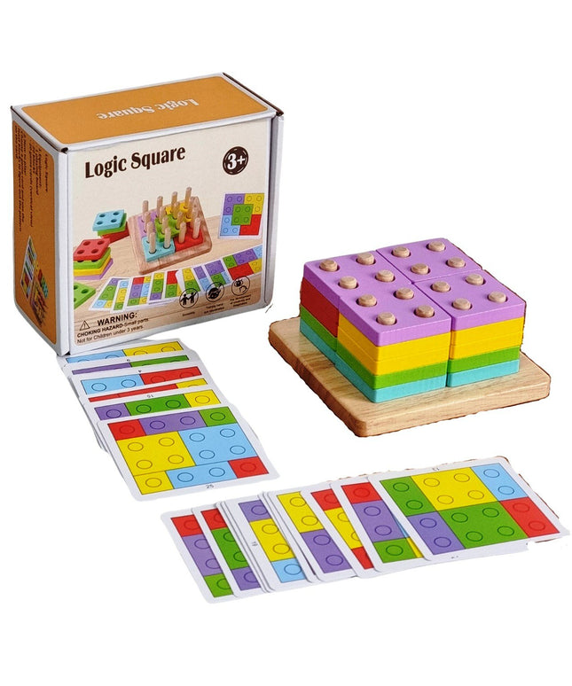 Joc Geometric Tip Tetris din Lemn – 20 Piese Colorate