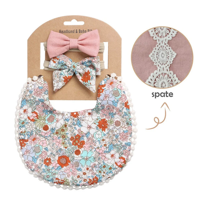 Set baveta eleganta reversibila si 2 bentite – Garden Flower, 0 luni+, bumbac