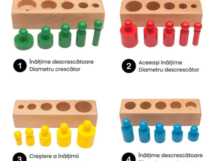 Set Cilindri Montessori din lemn, 2 ani+ - Bebeboo - Totul pentru copii. Jucării, Hăinuțe, Perne, Mobilier, Textile