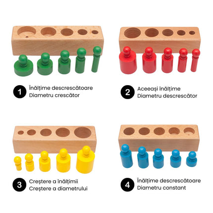Set Cilindri Montessori din lemn, 2 ani+