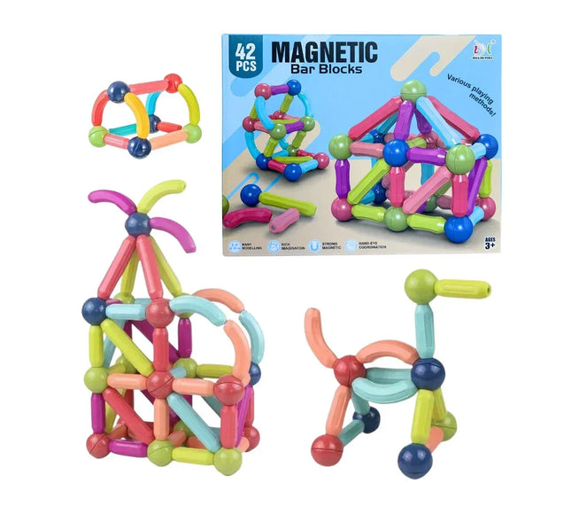 Set magnetic de construcție, cu 42 de piese colorate - Bebeboo - Totul pentru copii. Jucării, Hăinuțe, Perne, Mobilier, Textile