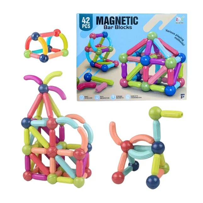 Set magnetic de construcție, cu 42 de piese colorate - Bebeboo - Totul pentru copii. Jucării, Hăinuțe, Perne, Mobilier, Textile