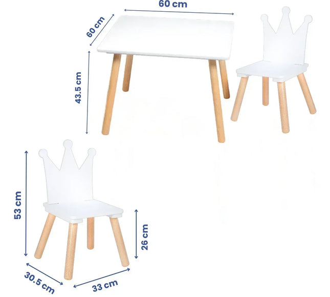 Set Masa si 2 Scaune Suporto pentru Copii din Lemn MDF, Model Print si Printesa, Scaun in Forma de Coronita, Varsta 3-6 Ani, cu Margini Rotunjite, Alb - Bebeboo - Totul pentru copii. Jucării, Hăinuțe, Perne, Mobilier, Textile
