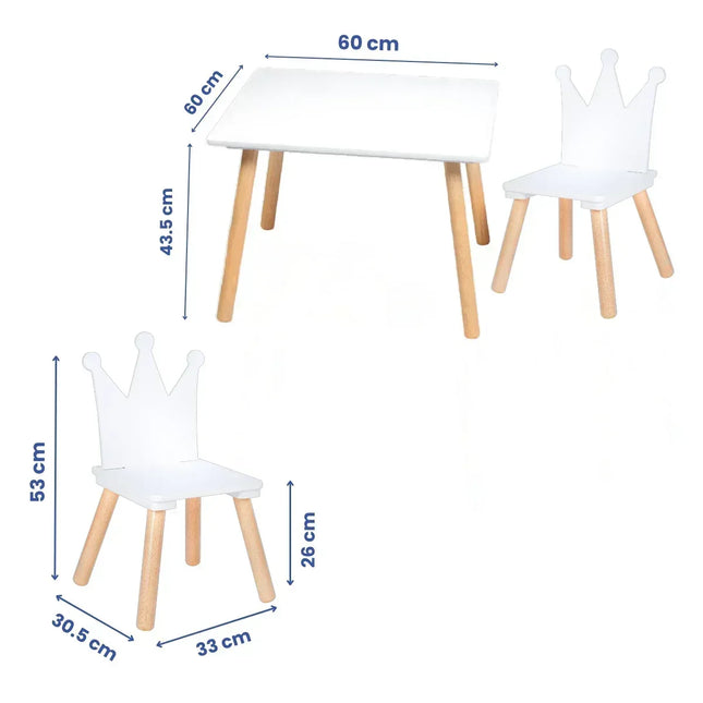 Set Masa si 2 Scaune Suporto pentru Copii din Lemn MDF, Model Print si Printesa, Scaun in Forma de Coronita, Varsta 3-6 Ani, cu Margini Rotunjite, Alb - Bebeboo - Totul pentru copii. Jucării, Hăinuțe, Perne, Mobilier, Textile