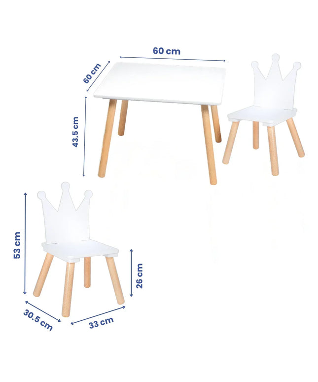 Set Masa si 2 Scaune Suporto pentru Copii din Lemn MDF, Model Print si Printesa, Scaun in Forma de Coronita, Varsta 3-6 Ani, cu Margini Rotunjite, Alb - Bebeboo - Totul pentru copii. Jucării, Hăinuțe, Perne, Mobilier, Textile