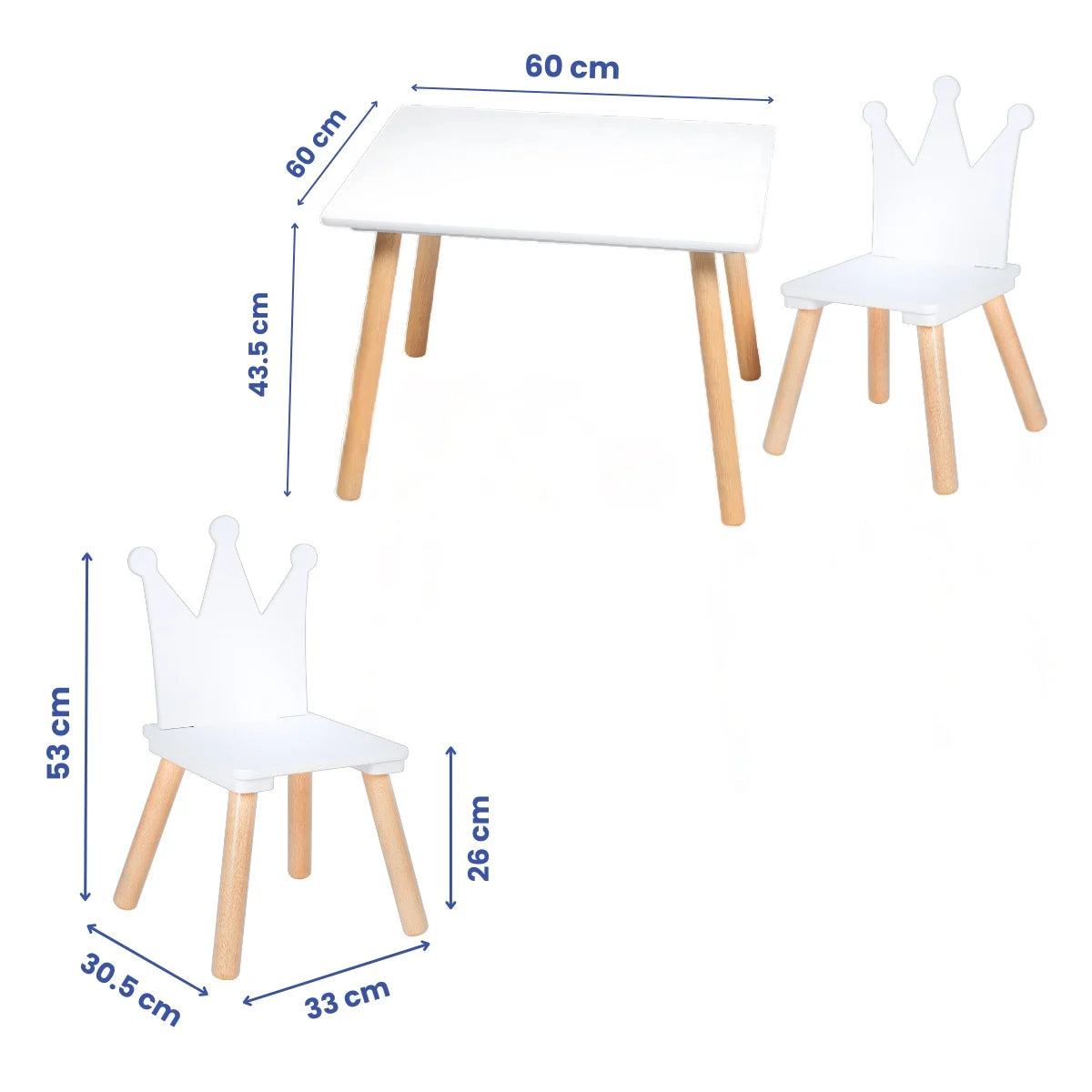 Set Masa si 2 Scaune Suporto pentru Copii din Lemn MDF, Model Print si Printesa, Scaun in Forma de Coronita, Varsta 3-6 Ani, cu Margini Rotunjite, Alb
