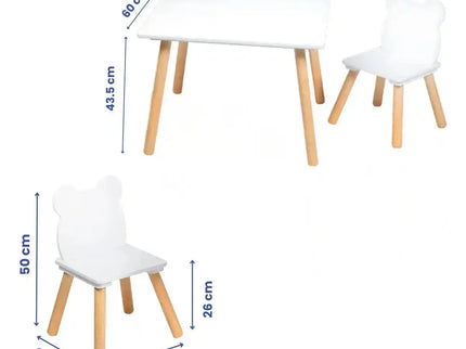 Set Masa si 2 Scaune pentru Copii din Lemn MDF, Scaun in Forma de Ursulet si Masuta de Scris, Varsta 3-6 Ani, cu Margini Rotunde, Alb - Bebeboo - Totul pentru copii. Jucării, Hăinuțe, Perne, Mobilier, Textile