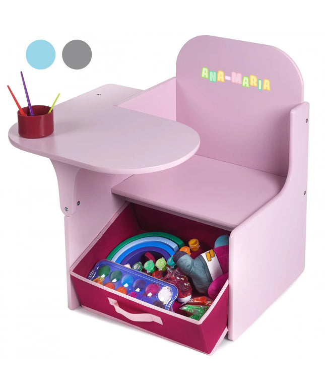 Set Masuta Cu Scaun Incorporat pentru Copii, 3 In 1, Din Lemn Mdf, Varsta 3-6 ani Roz