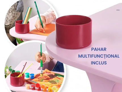 Set Masuta Cu Scaun Incorporat pentru Copii, 3 In 1, Din Lemn Mdf, Varsta 3-6 ani Roz - Bebeboo - Totul pentru copii. Jucării, Hăinuțe, Perne, Mobilier, Textile