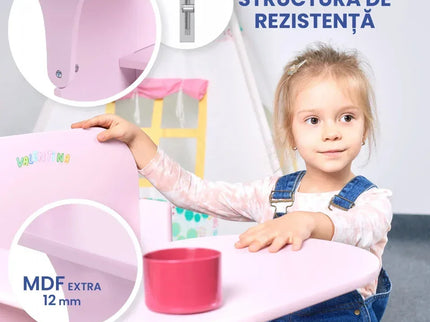 Set Masuta Cu Scaun Incorporat pentru Copii, 3 In 1, Din Lemn Mdf, Varsta 3-6 ani Roz - Bebeboo - Totul pentru copii. Jucării, Hăinuțe, Perne, Mobilier, Textile