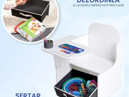 Set Masuta Cu Scaun Incorporat pentru Copii, 3 In 1 din Lemn Mdf, Varsta 3-6 ani Alb si Gri - Bebeboo - Totul pentru copii. Jucării, Hăinuțe, Perne, Mobilier, Textile