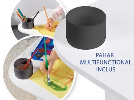 Set Masuta Cu Scaun Incorporat pentru Copii, 3 In 1 din Lemn Mdf, Varsta 3-6 ani Alb si Gri - Bebeboo - Totul pentru copii. Jucării, Hăinuțe, Perne, Mobilier, Textile
