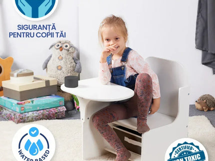 Set Masuta Cu Scaun Incorporat pentru Copii, 3 In 1 din Lemn Mdf, Varsta 3-6 ani Alb si Gri - Bebeboo - Totul pentru copii. Jucării, Hăinuțe, Perne, Mobilier, Textile
