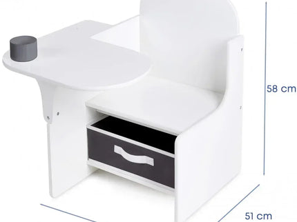 Set Masuta Cu Scaun Incorporat pentru Copii, 3 In 1 din Lemn Mdf, Varsta 3-6 ani Alb si Gri - Bebeboo - Totul pentru copii. Jucării, Hăinuțe, Perne, Mobilier, Textile